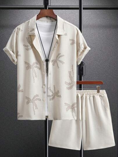 Manfinity Chillmode 2件男士休闲短袖T恤和抽绳短裤套装