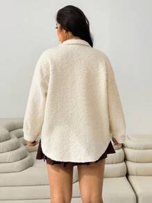 Solflare Plus Size Women Casual Versatile Apricot Jacket Teddy Cardigan Winter Fall Autumn