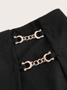 Ellevyn Plus Chain Detail Wrap Front Black Skort - Black - View 4