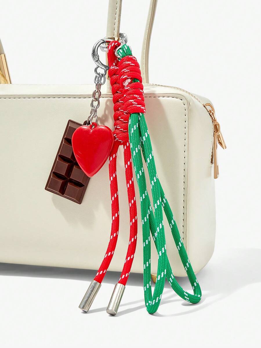 Maija Retro Handmade Braided Heart Shaped Keychain Pendant Accessory - Red - View 1