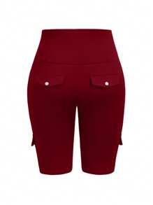 EMERY ROSE Quần short tập luyện có túi gấp gọn cạp cao cỡ lớn, kiểm soát bụng và nâng mông - Màu Đỏ Sâu - Xem 2