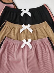 SHEIN 3 件套女士撞色装饰休闲无袖上衣和短裤睡衣套装，多色家居服套装