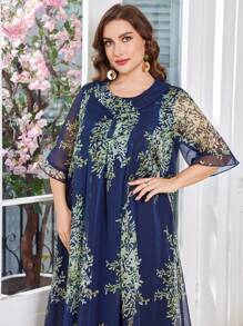 Lacomfia Vestido informal estampado de estilo árabe para mujer de talla grande