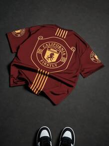 Manfinity Campus Court Áo thun cổ tròn cỡ lớn phong cách Street Academy INS dành cho nam, thời trang đường phố Y2K - Đỏ - Xem 6