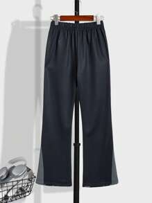 Pantalón de chándal de tejido de punto suelto, cómodo y versátil para uso cotidiano, con estampado de retazos, para adolescentes
