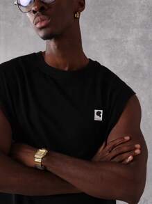 SUMWON Áo ba lỗ không tay thường ngày tập thể dục cơ bắp cơ bản thoải mái phong cách đường phố hiện đại trang phục đô thị thiết yếu lễ hội mùa hè - màu đen - Xem 4