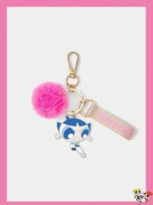 THE POWERPUFF GIRLS X SHEIN 卡通图案和毛球吊坠时尚可爱钥匙扣 - 金黃色 - 查看 3