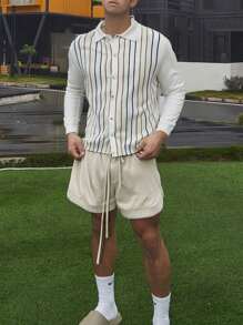 Manfinity Hypemode Plus Size Men's Casual Simple Stripe Cardigan