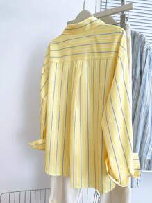 INAWLY 女式休闲条纹印花纽扣长袖衬衫