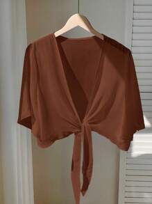 SHEIN EZwear Brown Thin Windbreaker Jacket, Minimalist Style, Suitable For Plus Size Daily Wear,Back To School - Brown - View 7