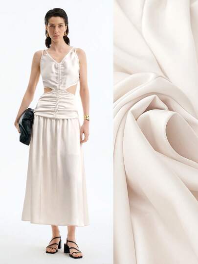 Aalyst Vestido de satén de color liso con cortes en la espalda, escote cruzado, sin mangas y bajo plisado, elegante y casual, estilo vintage encantador para ir al trabajo y de vacaciones