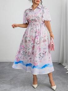 Modelyn 大码花卉印花优雅短袖连衣裙 - 彩色 - 查看 2