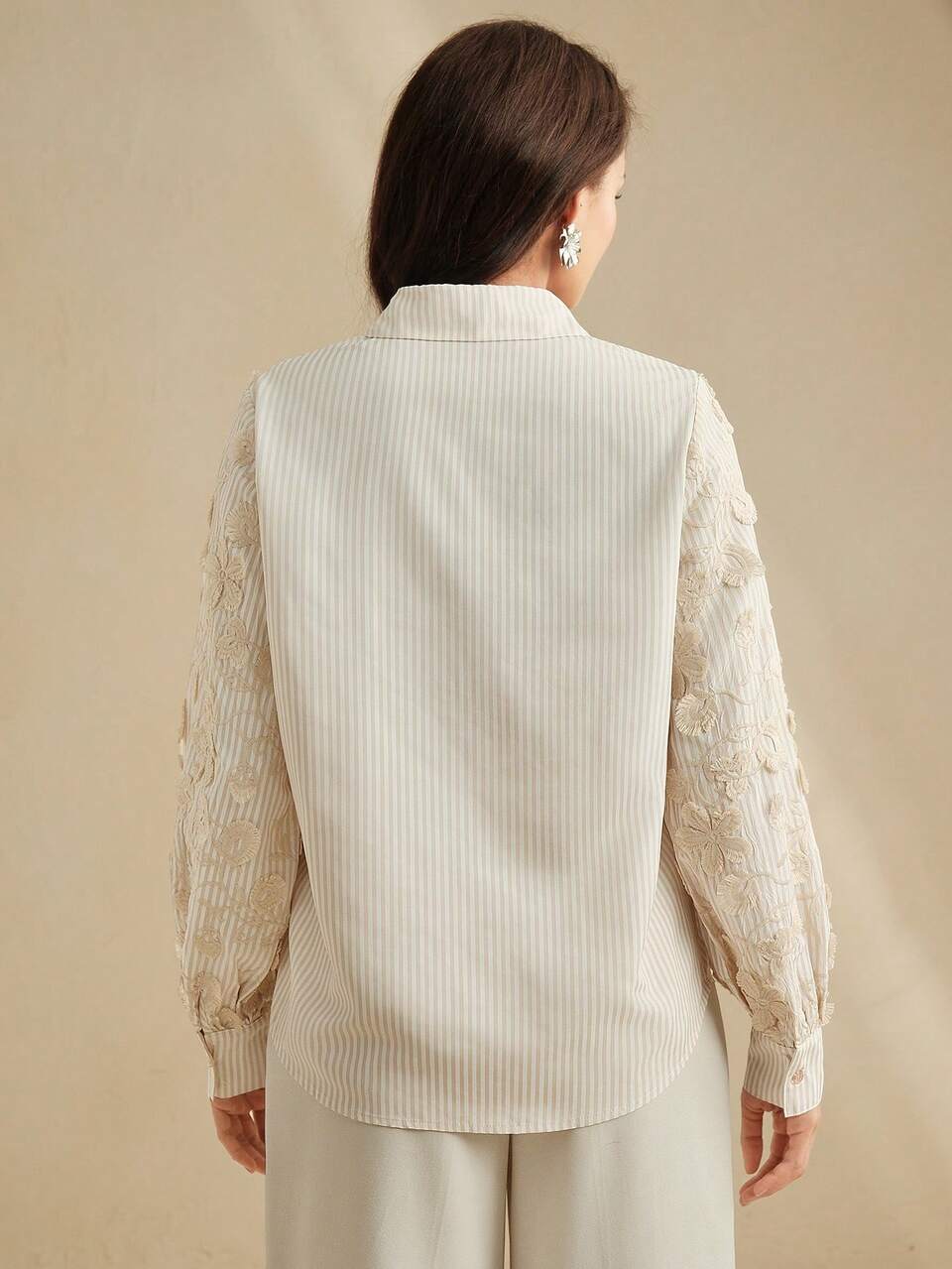 Spring & Summer New Loose Casual Red & White Stripe Patchwork Embroidered Shirt