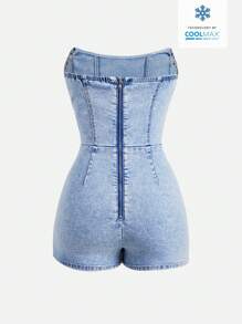 SHEIN MOD Camiseta de tirantes con punto de hueso de pescado azul y mono vaquero de verano para mujer