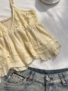 Comfortcana Women's Sleeveless Lace Patchwork Camisole Top, Casual Summer - Yellow - View 6