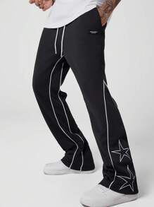 Manfinity Roghcode Men's Pentagram Print Drawstring Waist Loose Fit Pants - Black - View 3