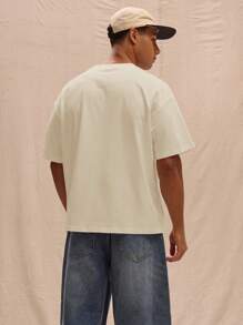 Musero 男士宽松版型短袖T恤，基础纯色款，秋冬款 - 卡其色 - 查看 3