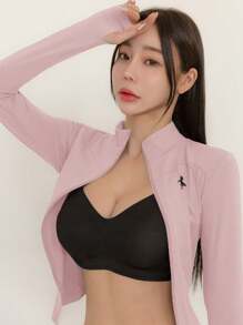 DAZY Women Solid Color Elastic Mock Neck Fitted Long Sleeve Jacket, Casual Sports Spring/Autumn