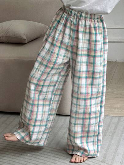DAZY Tween Boy Casual Loose Plaid Wide Leg Pants Loungewear,Back To School Clothes