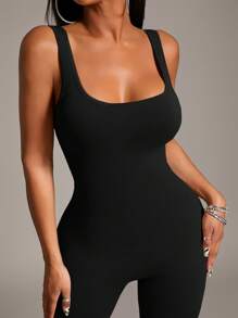 Radiana 女式纯色露背无袖喇叭连体裤 - 黑色 - 查看 4