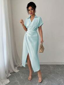 Elenzga 女士素色简约日常短袖连衣裙