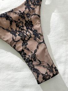 Swim Mod 2 件套无袖露背蕾丝金属装饰性感比基尼套装，夏季 - 黑色 - 查看 6