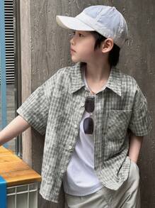 Dazy Kids Plus Size Boys' Loose Casual Plaid Shirt, Fall