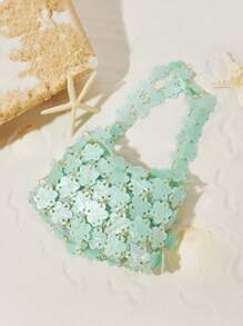 SHECARRY 女士花卉装饰时尚日常单肩包 - 綠色 - 查看 1