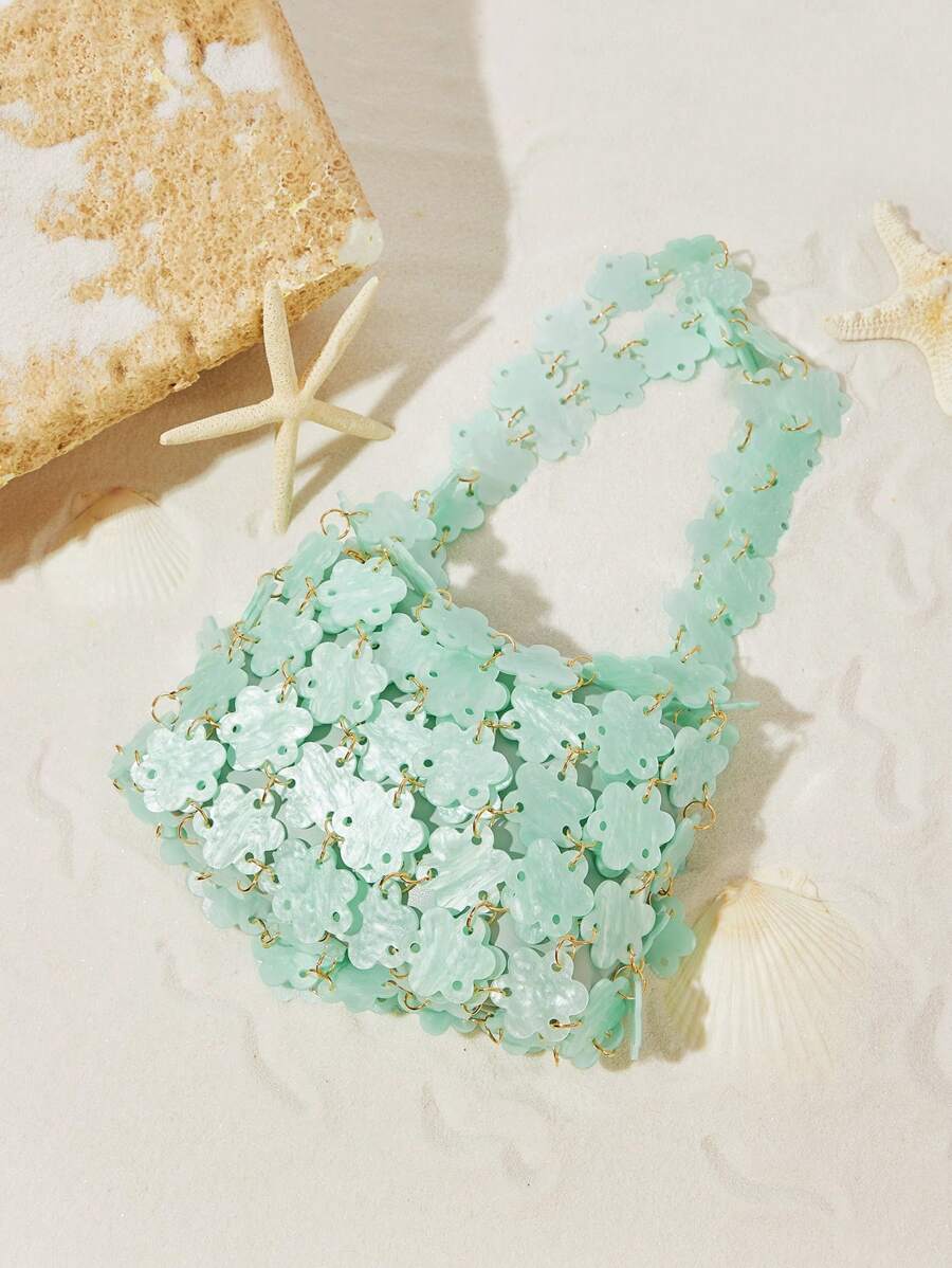 SHECARRY 女士花卉装饰时尚日常单肩包 - 綠色 - 查看 1