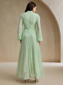 Anewsta Women's Long Sleeve Lace Burgundy Dress Maxi Women Outfit - Green - View 2