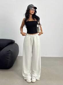 Teen Girls Casual Loose Fit Low Waist Drawstring Waistband Wide Leg Sweatpants, Suitable For Spring, Summer, Autumn And Winter Fall