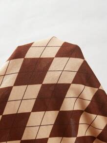 SHEIN EZwear Contrasting Colors Argyle Pattern Round Neck Tight Tank Top