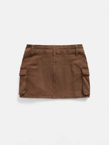 SHEIN ICON Casual Solid Color Low Waist Super Short Denim Skirt