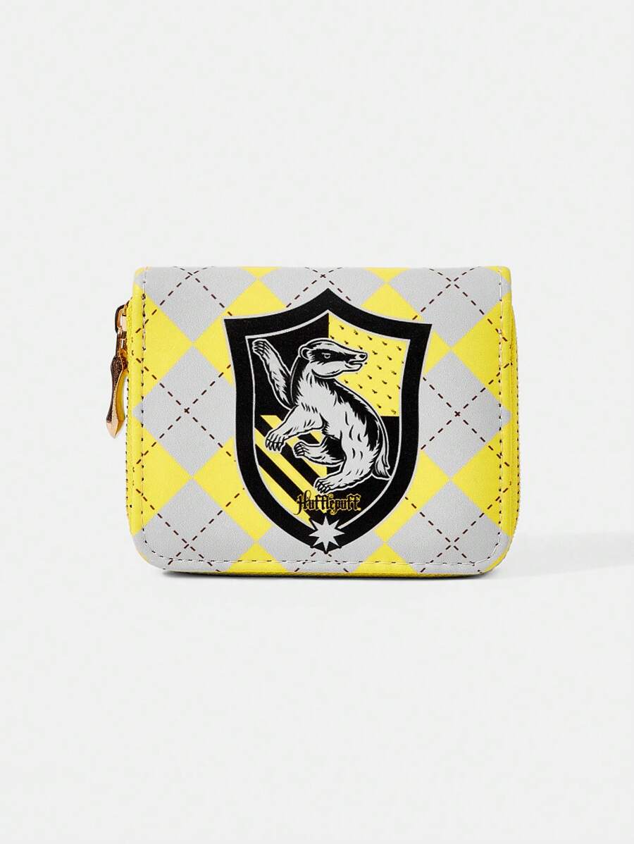HARRY POTTER X SHEIN 1pc Women Rhombus Plaid Zipper Short Wallet, Simple Design Coin Purse - Multicolor - View 1