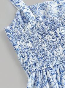 Girlism TEENGIRL 蓝色碎花连衣裙 满花印花褶饰胸围吊带裙，甜美、可爱、派对、度假装，夏季
