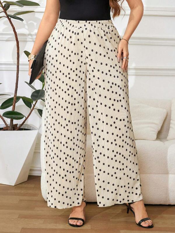 SHEIN Clasi Plus Size Women's Polka Dot Pleated Wide Leg Loose Casual Summer Pants