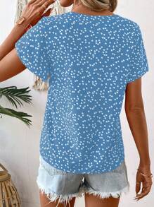 EMERY ROSE Women's V-Neck Casual Heart Print Ruffle Short Sleeve Blouse, Summer - Multicolor - View 2