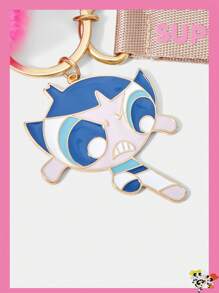 THE POWERPUFF GIRLS X SHEIN 卡通图案和毛球吊坠时尚可爱钥匙扣 - 金黃色 - 查看 2