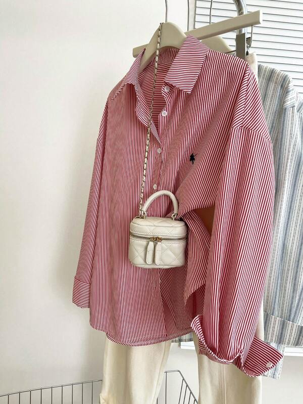 Women Casual Striped Long Sleeve Shirt, Suitable For Commuting