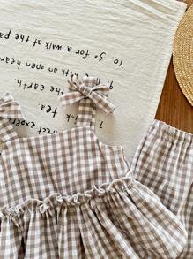 SHEIN LMoss Kids LMoss Baby Girls Summer Cute Striped Camisole And Elastic Waist Pants 2 Pieces Set Toddler Girl Gingham Set Toddler Girl Summer Set Girls Two Piece Set 2 Piece Toddler Girl Set Baby Girl Gingham Outfit