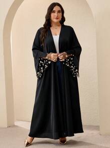Veilorie Plus Size Women Daisy Mesh Splice Loose Arabic Cover-Up Cardigan Open Abaya - Multicolor - View 4