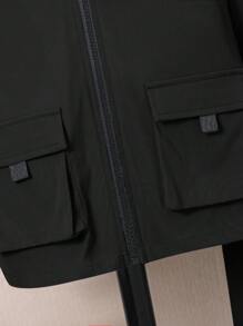 SHEIN 2件組小男孩休閒日常舒適貼布口袋連帽外套與純色慢跑長褲套裝，適合外出、學校、聚會，適用秋冬季節，黑色男孩套裝，男孩休閒套裝，男孩冬季衣著套裝，秋季 - 黑色 - 查看 4