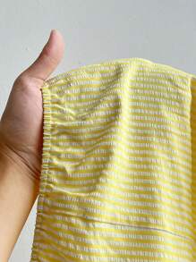 TRNVIE Women's Deep V-Neck Striped Textured Waist Suit Jacket, Resort Vacation Commuting Style, Spring/Summer - Yellow - View 7