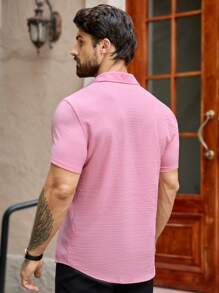 Manfinity BRENVOR Áo sơ mi Nam Nút phía trước màu trơn Giải trí - Hồng - Xem 3