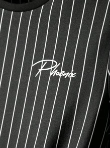 NEON BLANC Maglietta da uomo con toppe a righe e grafica con lettere, stile estivo casual urbano