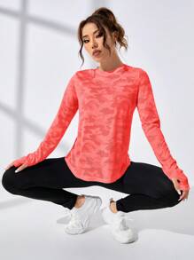 Easithlete Women's Camouflage Print Criss-Cross Back Sports T-Shirt