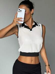 Easithlete Damska sportowa koszulka polo, materiał siateczkowy, modny kontrastowy kolor, odzież sportowa do tenisa i golfa, stylowe koszulki polo do treningu na świeżym powietrzu - Biały - Zobacz 4