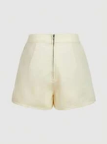 SHEIN EZwear Women Elegant Button Design High Waist Embroidery Denim Shorts - White - View 2