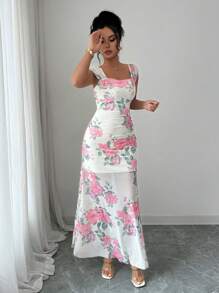 Selianne 女式花卉印花荷叶边修身优雅连衣裙