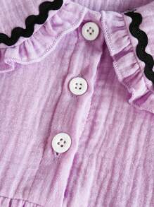 SHEIN Vintaside Kids 2 件女婴可爱时尚海军蓝领无袖上衣和裤子套装，学院风春夏装。 - 紫色 - 查看 5